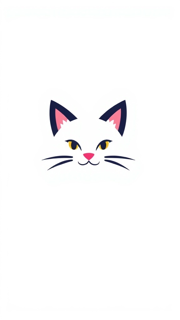 Minimalist cat icon design with a simple silhouette and vibrant colors.